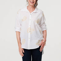 Embroidered 3/4 Turn-Up Sleeve Shirt