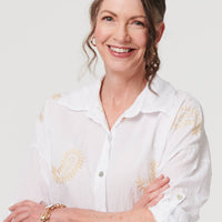 Embroidered 3/4 Turn-Up Sleeve Shirt