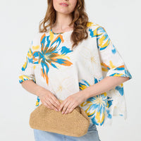 Floral 3/4 Sleeve Relaxed Boxy Blouse