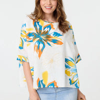 Floral 3/4 Sleeve Relaxed Boxy Blouse