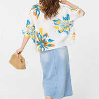Floral 3/4 Sleeve Relaxed Boxy Blouse