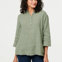 Relaxed 3/4 Sleeve Button Neck Blouse