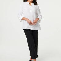 Relaxed 3/4 Sleeve Button Neck Blouse