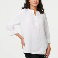 Relaxed 3/4 Sleeve Button Neck Blouse