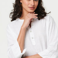 Relaxed 3/4 Sleeve Button Neck Blouse