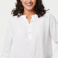 Relaxed 3/4 Sleeve Button Neck Blouse