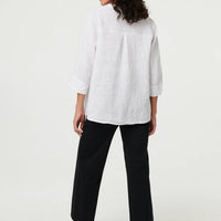 Relaxed 3/4 Sleeve Button Neck Blouse