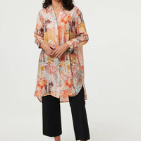 Abstract Long Sleeve Short Shirt Dress