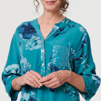 Floral Sequin Detail 3/4 Sleeve Blouse