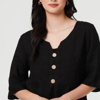 Button Detail 3/4 Sleeve Relaxed Blouse