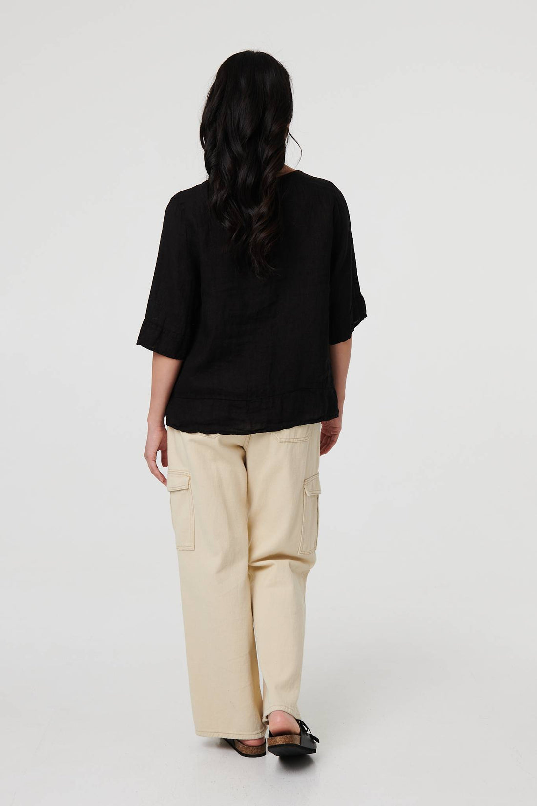 Button Detail 3/4 Sleeve Relaxed Blouse
