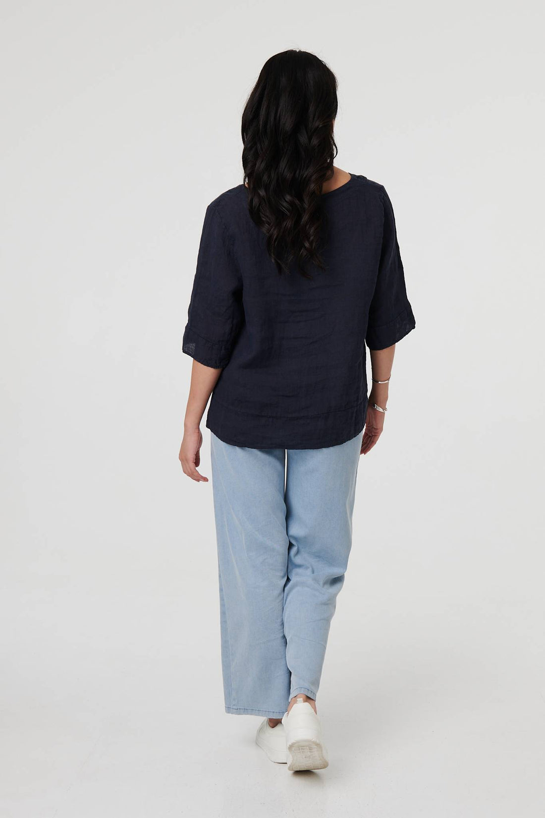 Button Detail 3/4 Sleeve Relaxed Blouse