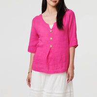 Button Detail 3/4 Sleeve Relaxed Blouse