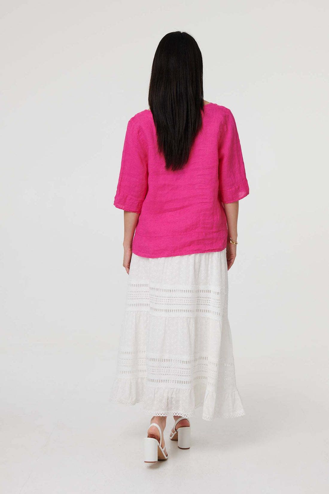 Button Detail 3/4 Sleeve Relaxed Blouse