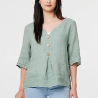 Button Detail 3/4 Sleeve Relaxed Blouse