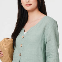 Button Detail 3/4 Sleeve Relaxed Blouse