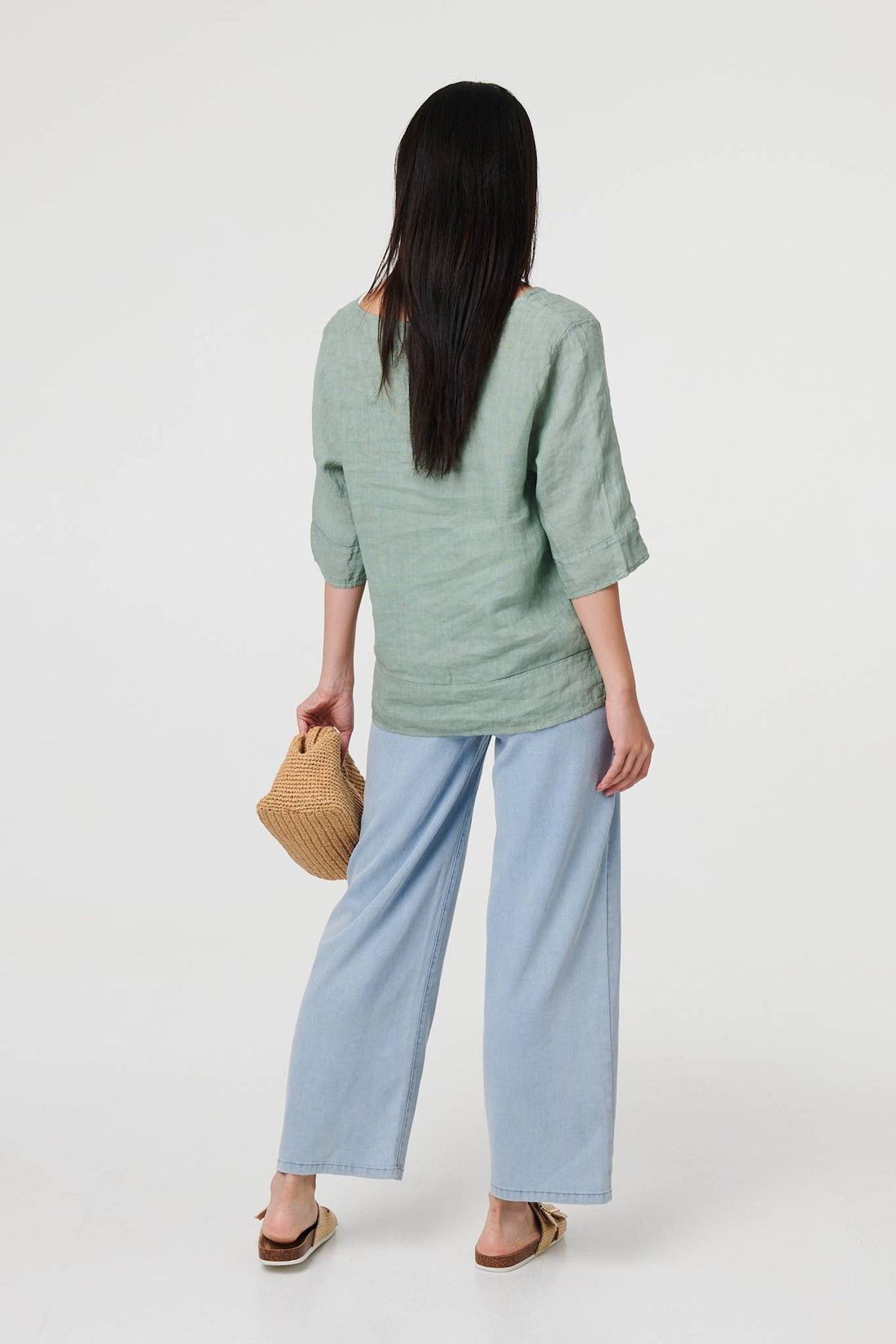 Button Detail 3/4 Sleeve Relaxed Blouse