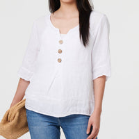 Button Detail 3/4 Sleeve Relaxed Blouse