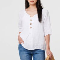 Button Detail 3/4 Sleeve Relaxed Blouse