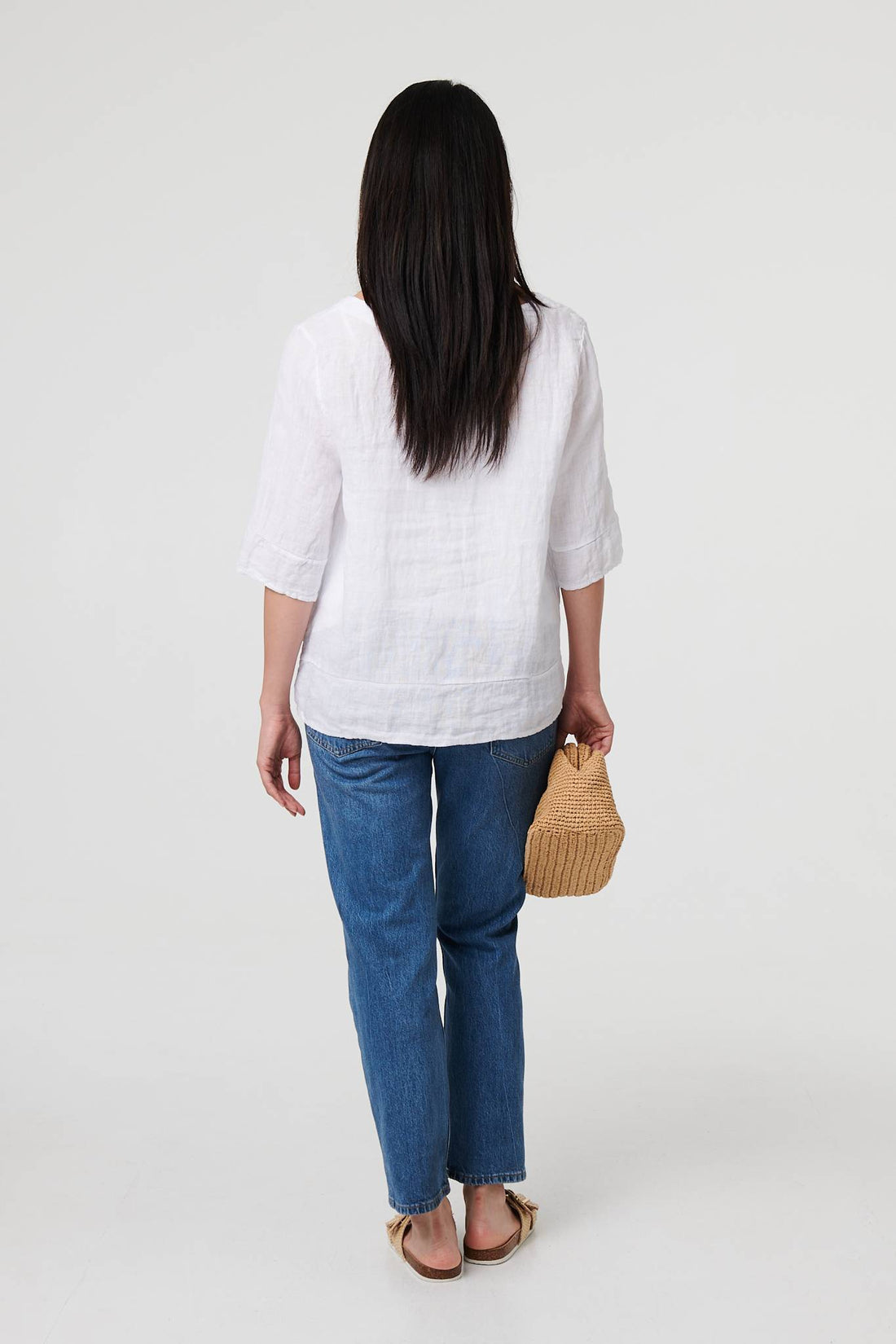Button Detail 3/4 Sleeve Relaxed Blouse
