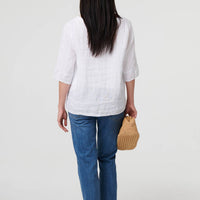 Button Detail 3/4 Sleeve Relaxed Blouse