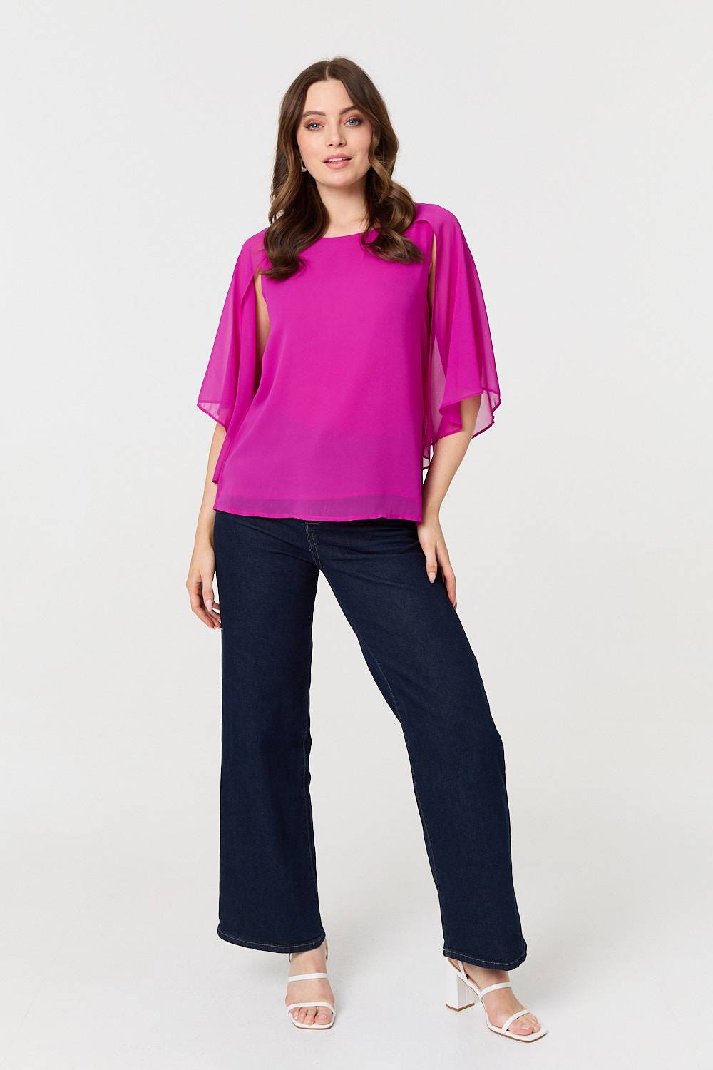 Semi Sheer Cut Out 3/4 Sleeve Blouse