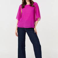 Semi Sheer Cut Out 3/4 Sleeve Blouse