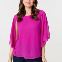 Semi Sheer Cut Out 3/4 Sleeve Blouse