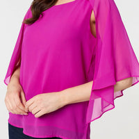 Semi Sheer Cut Out 3/4 Sleeve Blouse