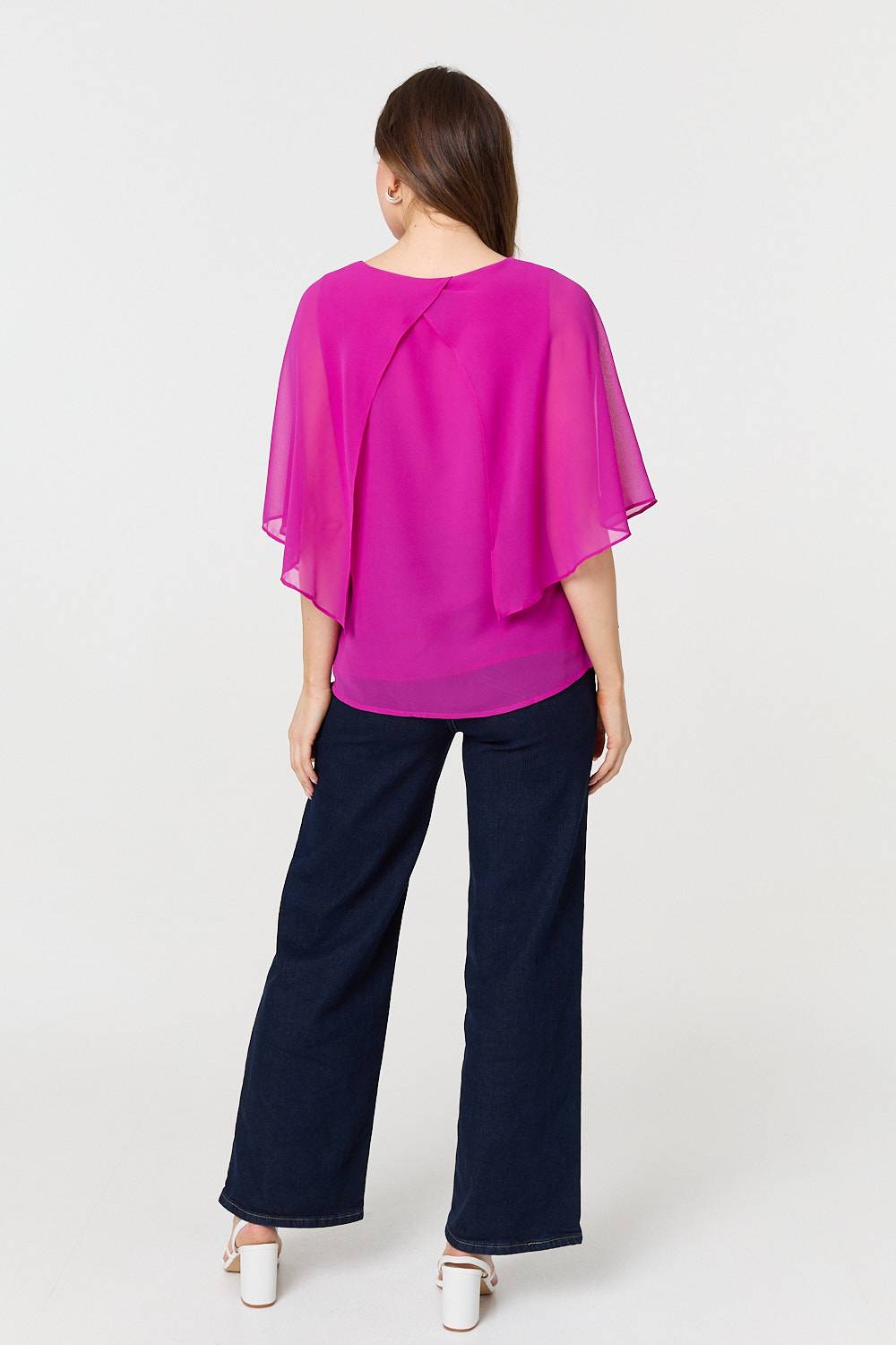 Semi Sheer Cut Out 3/4 Sleeve Blouse