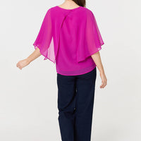 Semi Sheer Cut Out 3/4 Sleeve Blouse