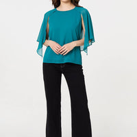 Semi Sheer Cut Out 3/4 Sleeve Blouse