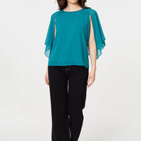 Semi Sheer Cut Out 3/4 Sleeve Blouse