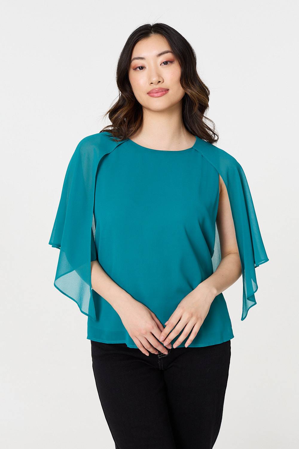 Semi Sheer Cut Out 3/4 Sleeve Blouse
