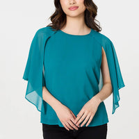 Semi Sheer Cut Out 3/4 Sleeve Blouse