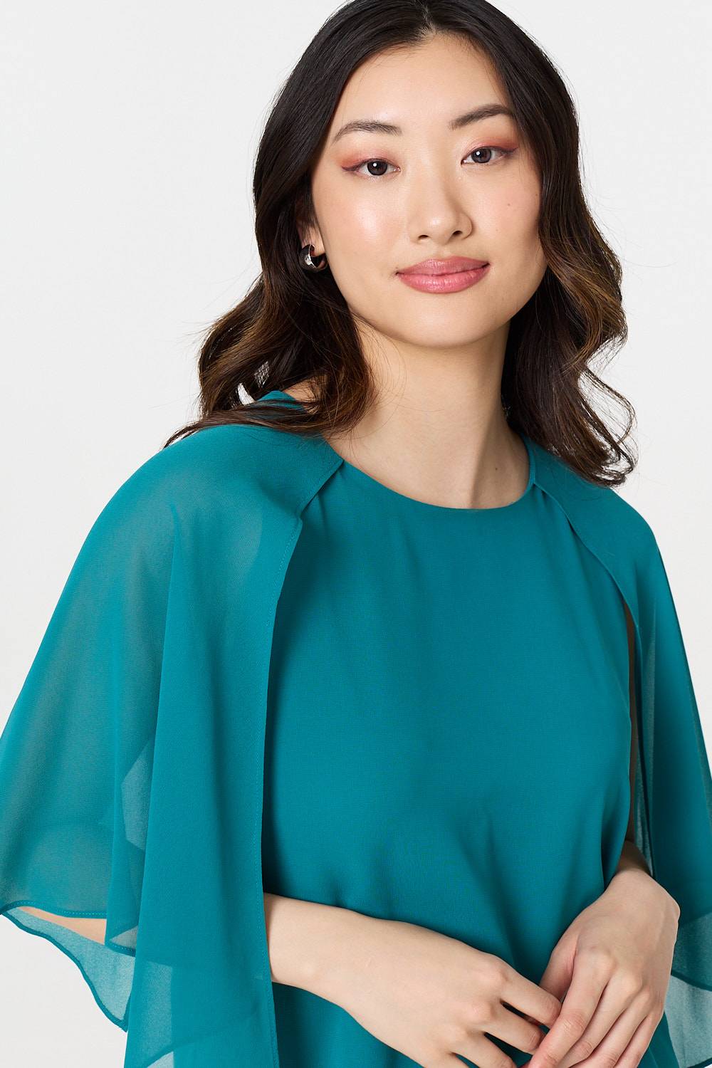 Semi Sheer Cut Out 3/4 Sleeve Blouse