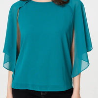 Semi Sheer Cut Out 3/4 Sleeve Blouse