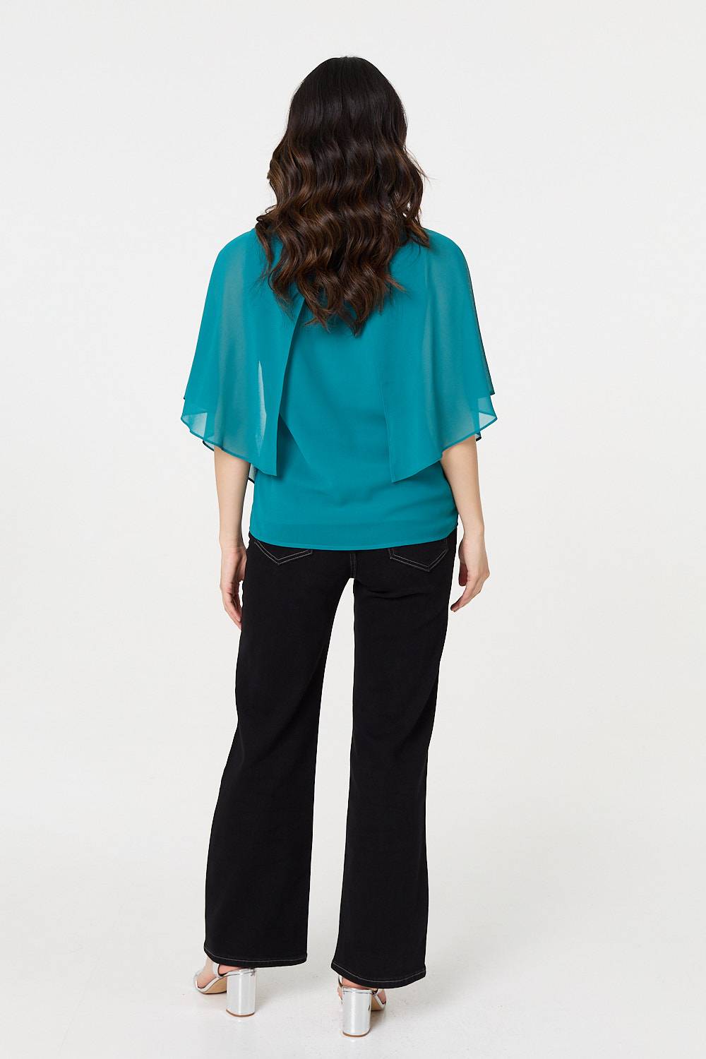 Semi Sheer Cut Out 3/4 Sleeve Blouse