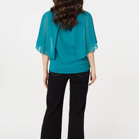 Semi Sheer Cut Out 3/4 Sleeve Blouse