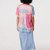 Patchwork Print Short Sleeve Blouse