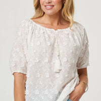 Floral Embroidered Bardot Neck Top