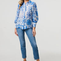Mosaic Print Puff Sleeve Shirt