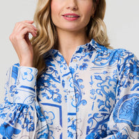 Mosaic Print Puff Sleeve Shirt