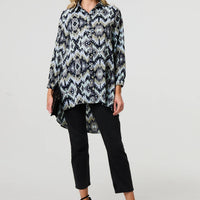 Aztec Print High Low Long Sleeve Shirt