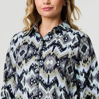 Aztec Print High Low Long Sleeve Shirt