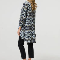 Aztec Print High Low Long Sleeve Shirt