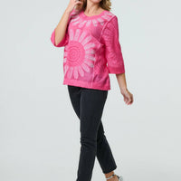 Floral Diamante Stud 3/4 Sleeve Knit Top