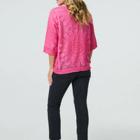 Floral Diamante Stud 3/4 Sleeve Knit Top