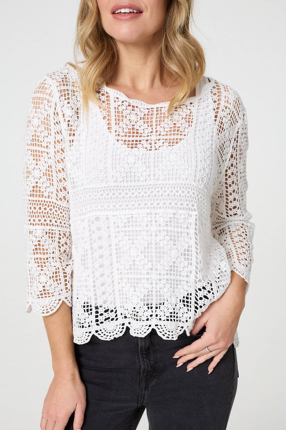 Lace Crochet Semi Sheer Layered Top