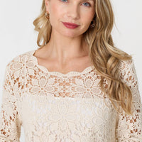 Semi Sheer Crochet 3/4 Sleeve Crop Top